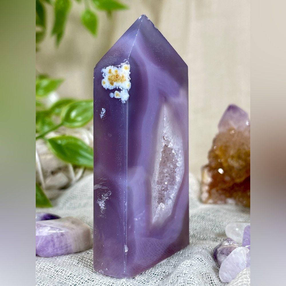 1734 Purple Agate Crystal Tower with Large Druzy Cave - Picture 5 of 11